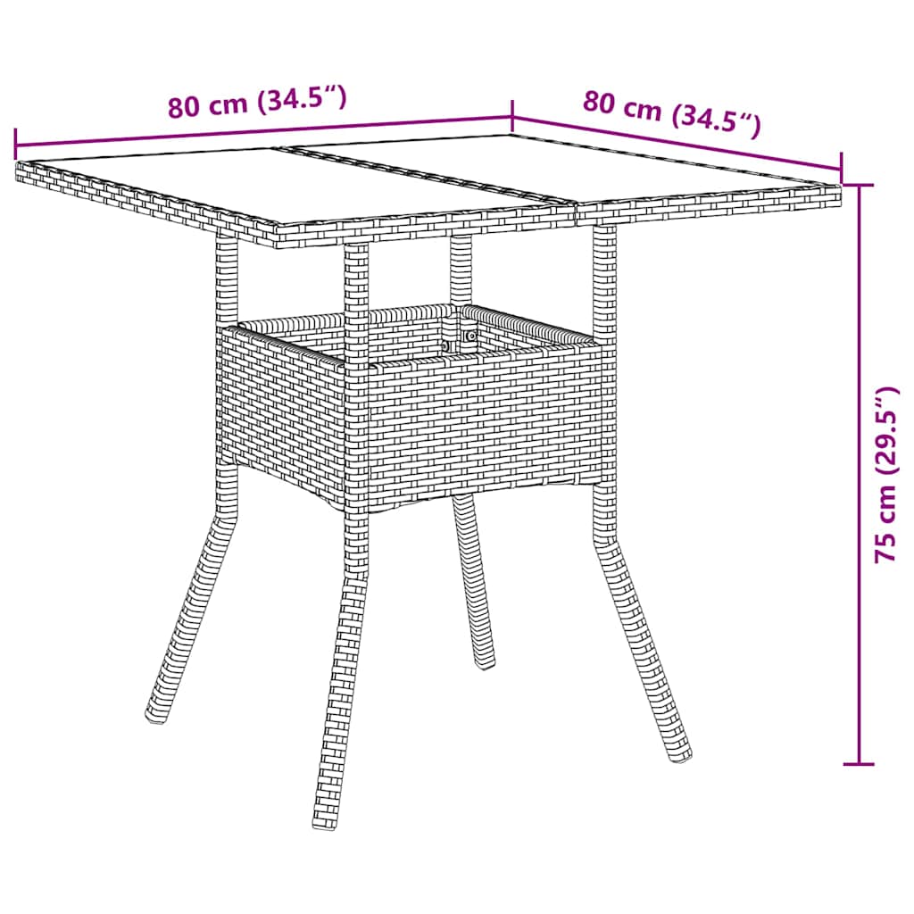 Garten Essgruppe 3 pcs Braun Poly-Rattan