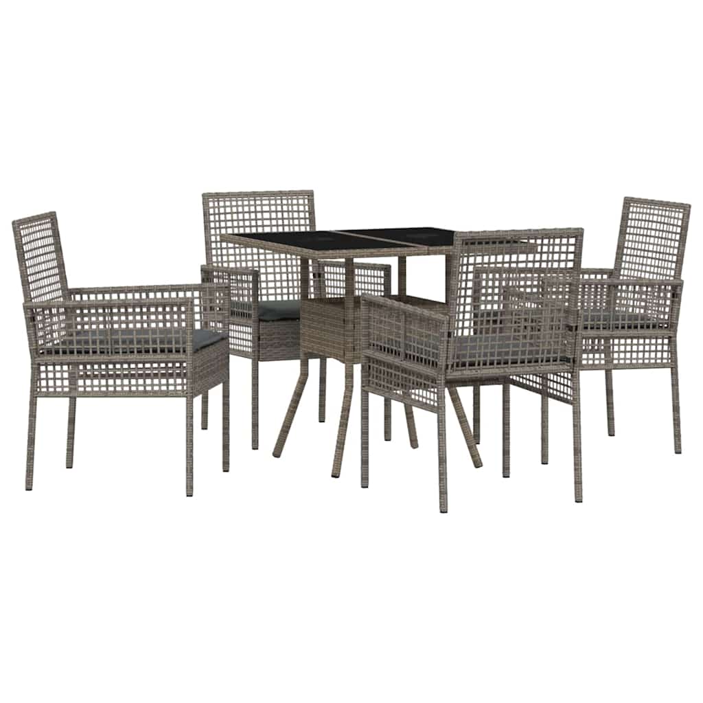 Garten Essgruppe 5 pcs Grau Poly-Rattan