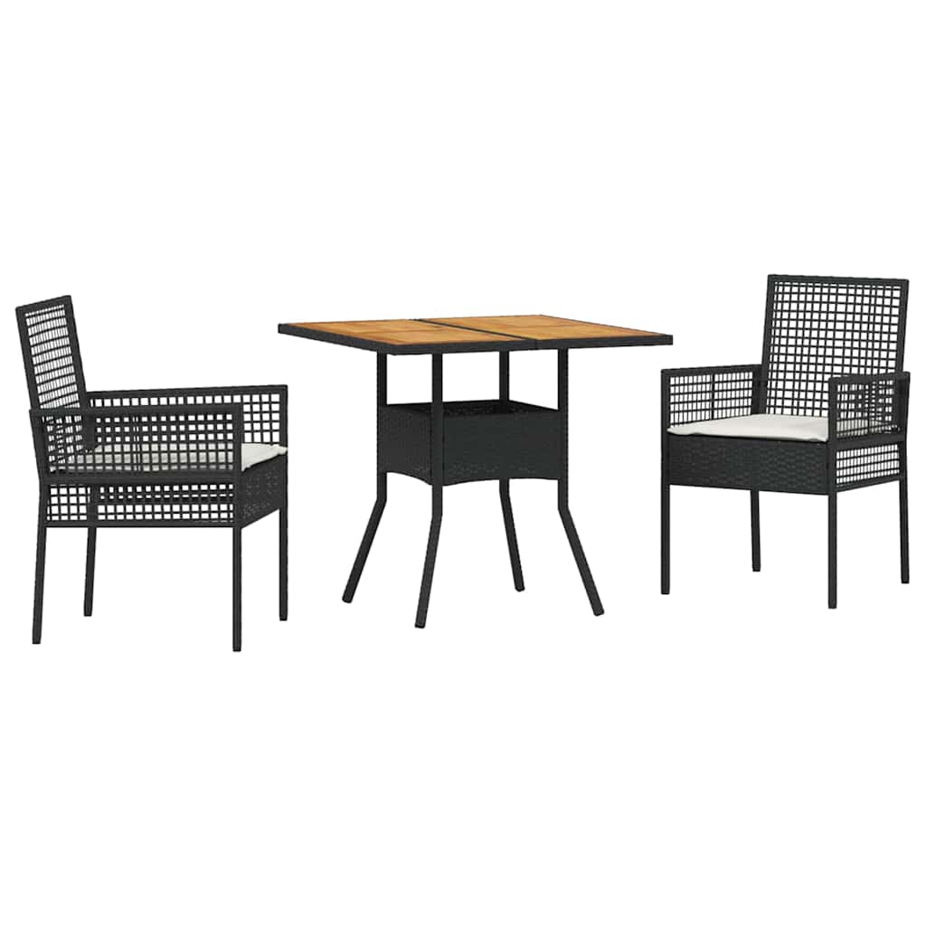Garten Essgruppe 3 pcs Schwarz Poly-Rattan
