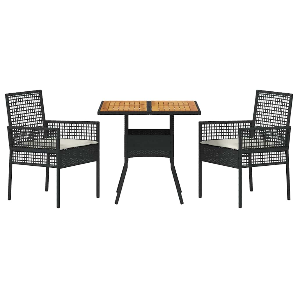 Garten Essgruppe 3 pcs Schwarz Poly-Rattan