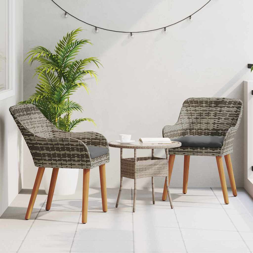 Gartenstuhl mit Kissen 2 pcs Grau 62,5 x 55 x 82 cm Poly-Rattan