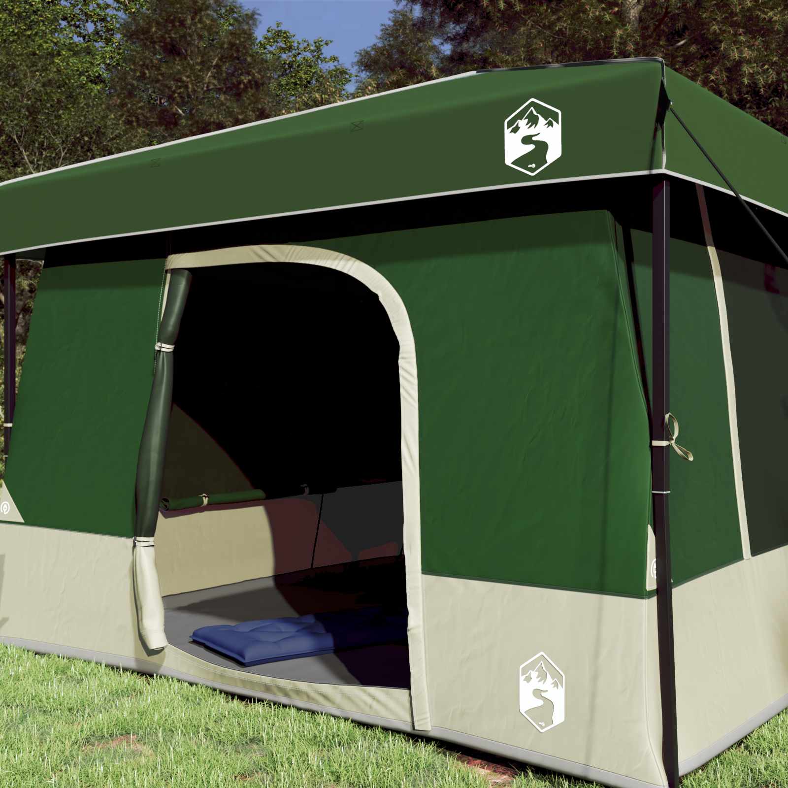 Camping-Zelt-Set mit Dach 2 pcs Grün Taffeta und Stoff