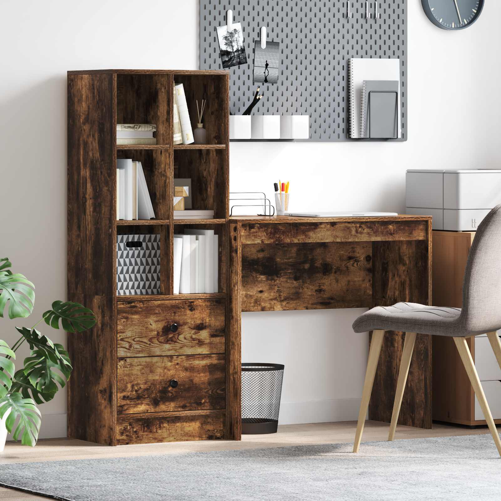 Schreibtisch mit Schubladen mit Regal 2 pcs Geräucherte Eiche