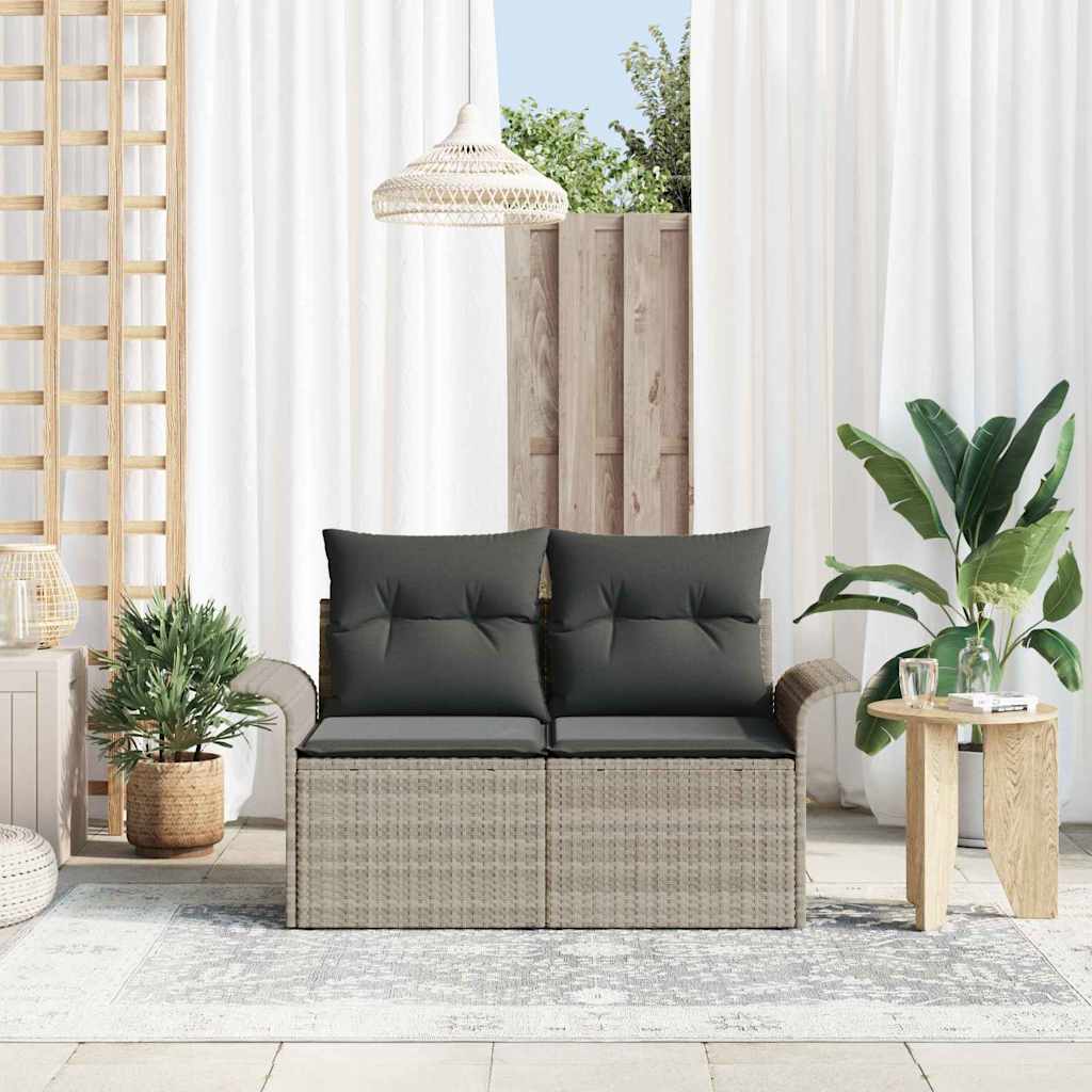 Gartensofa mit Kissen Hellgrau 141 x 62 x 69cm Poly-Rattan