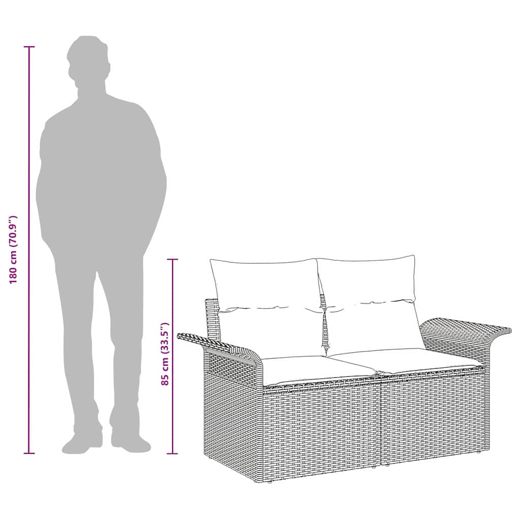 Garten-Sofa mit Kissen 141 x 62 x 69 cm Poly-Rattan