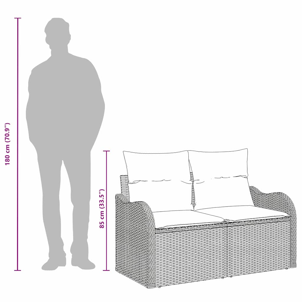 Gartensofa mit Kissen Hellgrau 121 x 62 x 69cm Poly-Rattan
