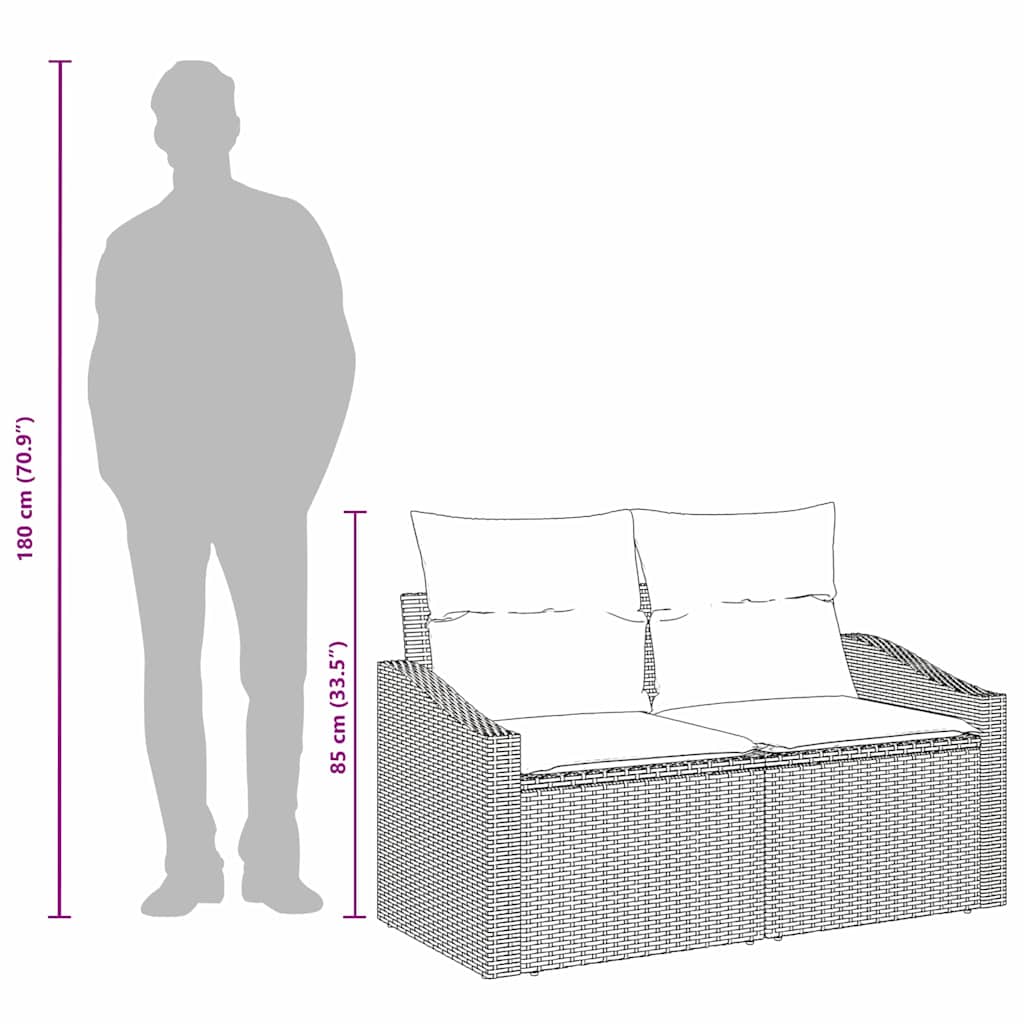 Garten-Sofa mit Kissen 123 x 62 x 69 cm Poly-Rattan