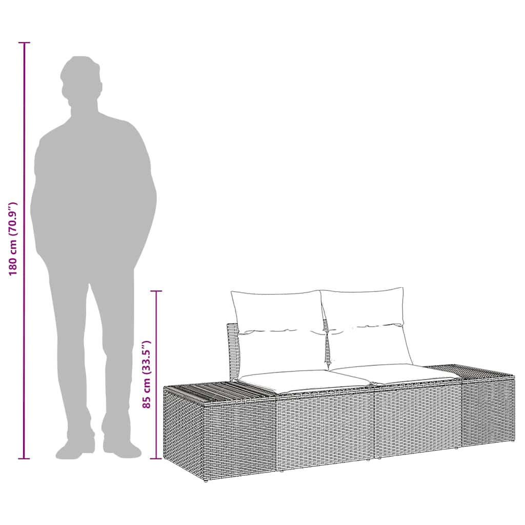 Garten-Sofa mit Kissen 184 x 62 x 69 cm Poly-Rattan