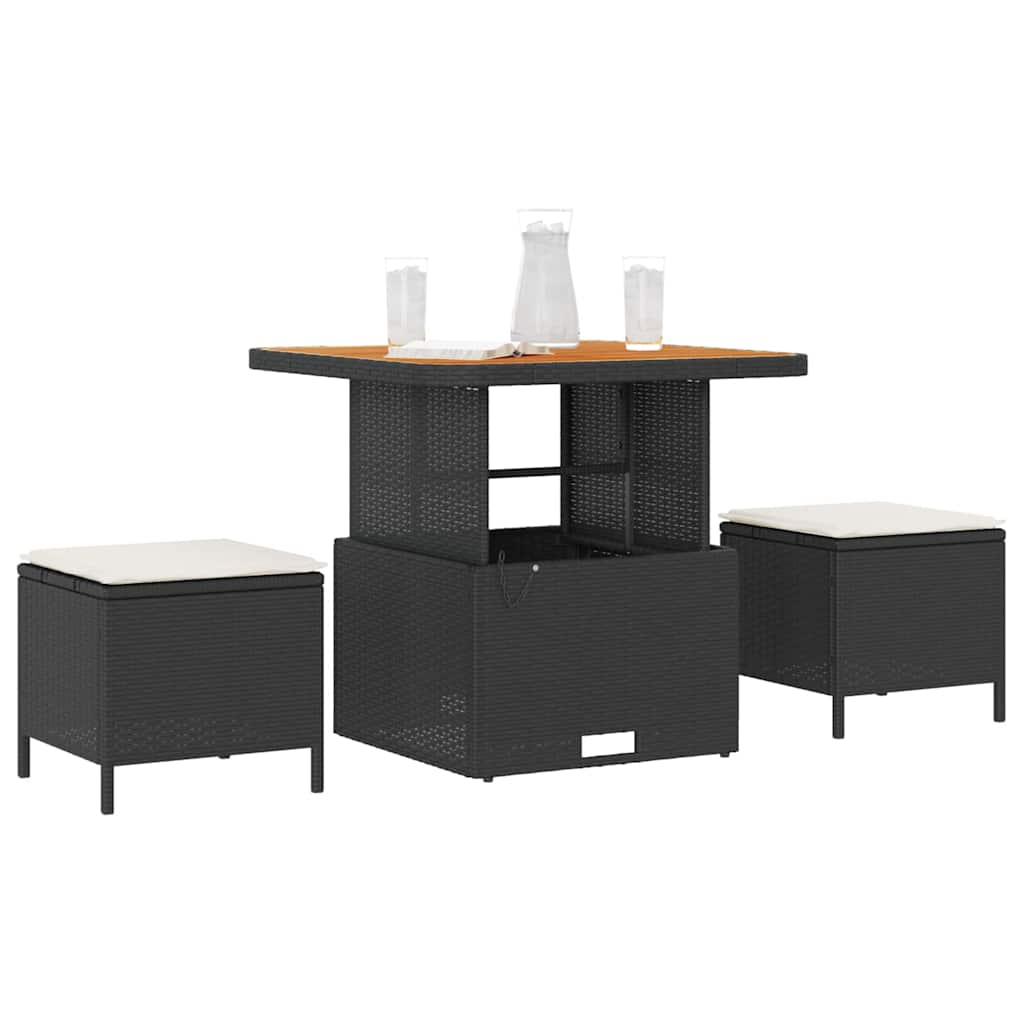 Garten Essgruppe Schwarz Poly-Rattan