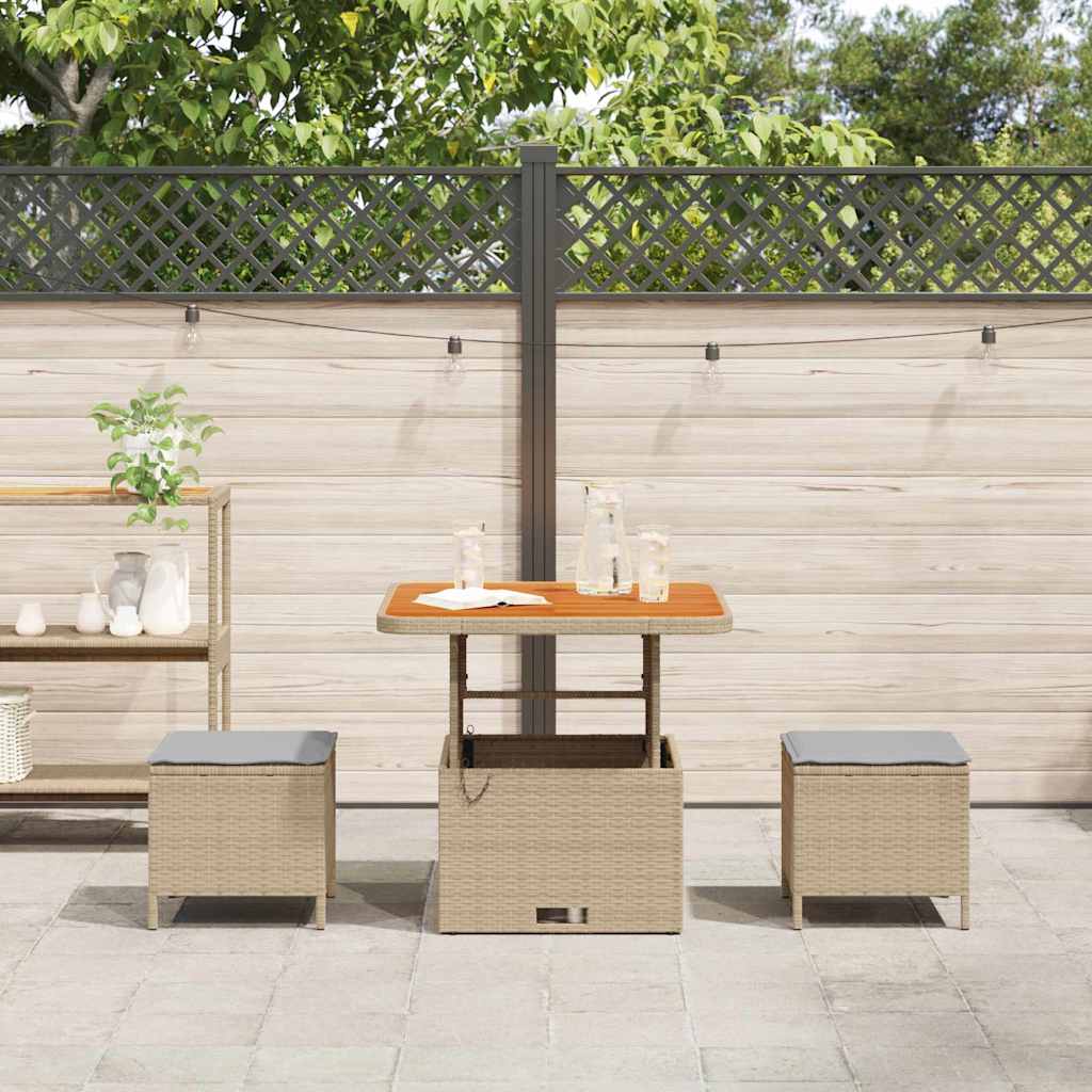Garten Essgruppe Beige Poly-Rattan