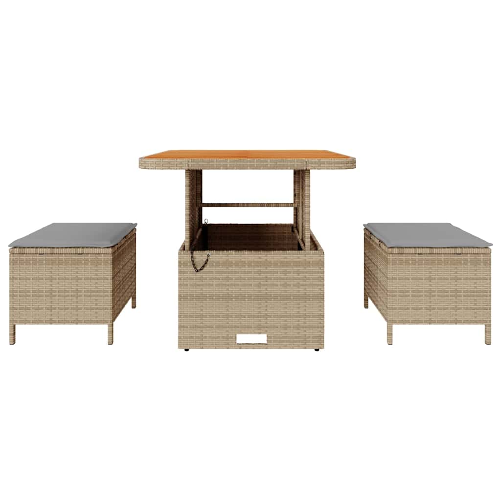 Garten Essgruppe Beige Poly-Rattan