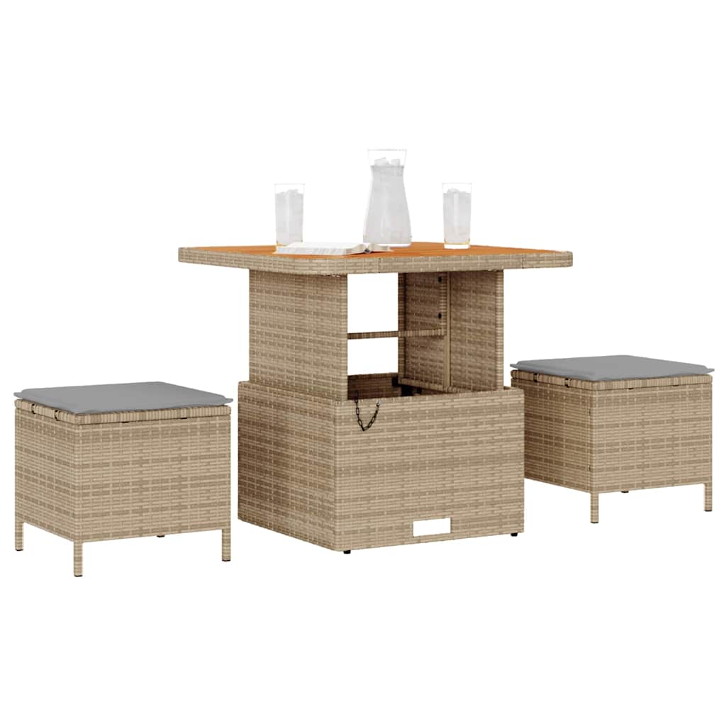 Garten Essgruppe Beige Poly-Rattan