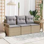 Sofa Set mit Kissen 3 pcs Beige und Grau Poly-Rattan