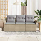 Sofa Set mit Kissen 3 pcs Beige und Grau Poly-Rattan