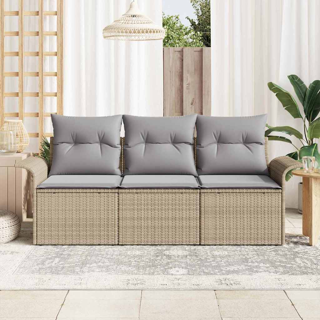 Sofa Set mit Kissen 3 pcs Beige und Grau Poly-Rattan