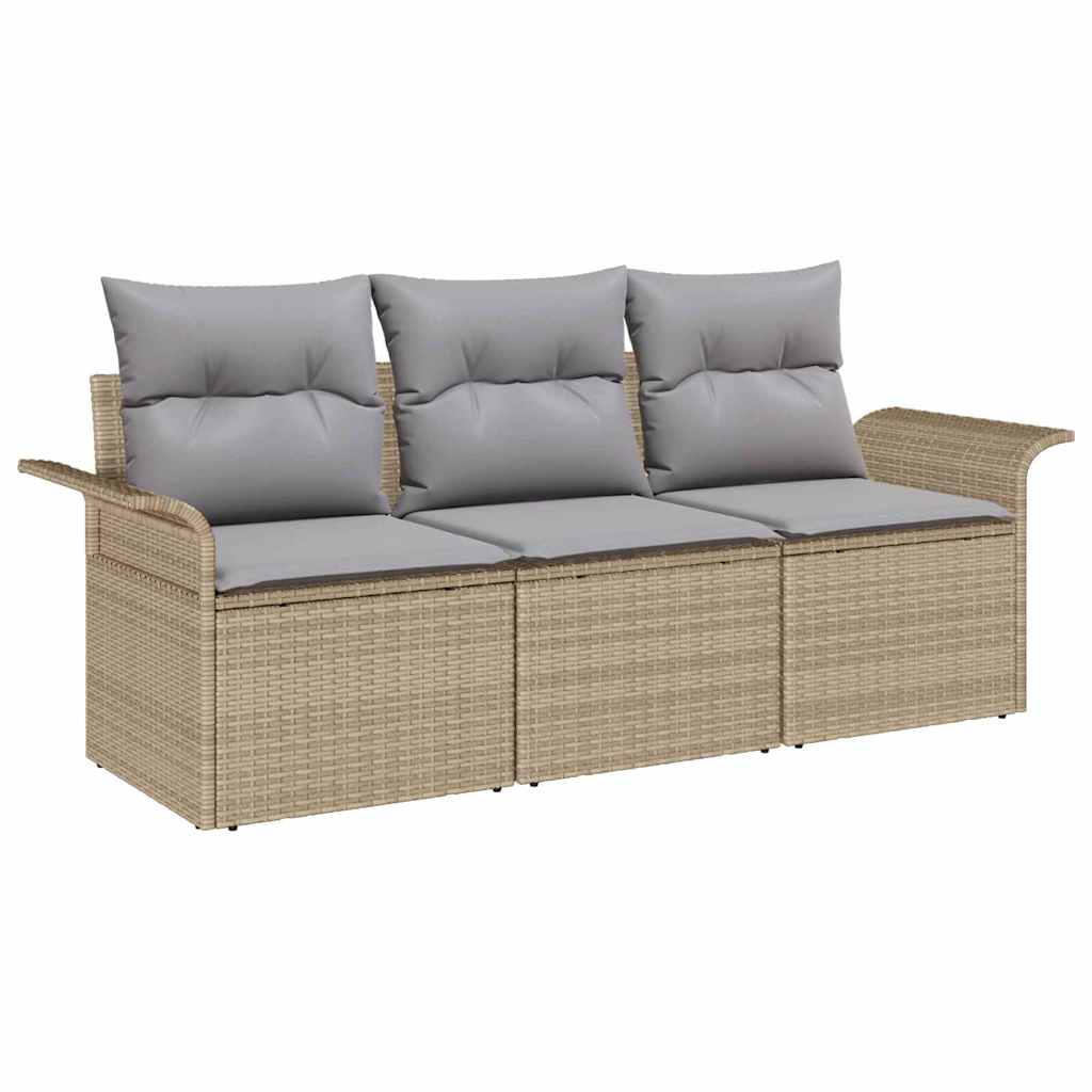 Sofa Set mit Kissen 3 pcs Beige und Grau Poly-Rattan