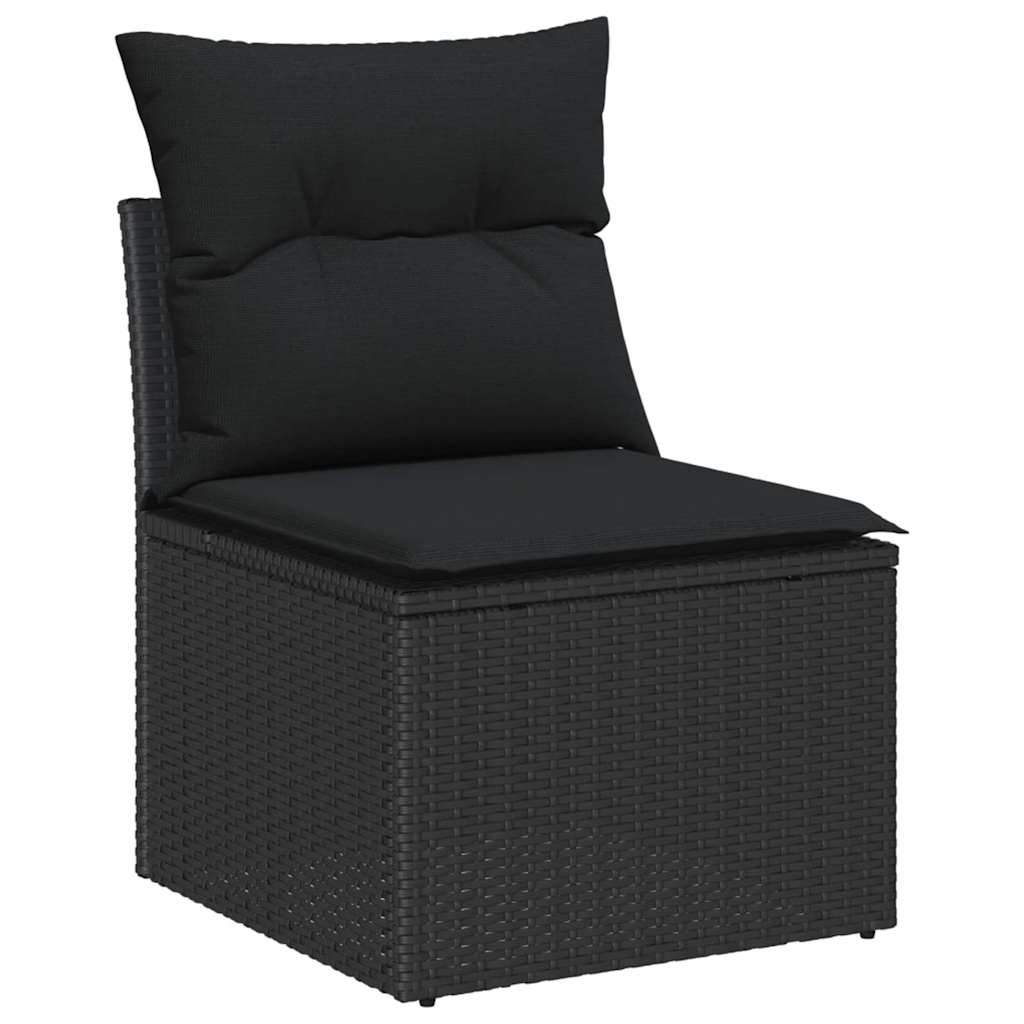 Sofa Set mit Kissen 3 pcs Schwarz Poly-Rattan