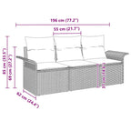 Sofa Set mit Kissen 3 pcs Schwarz Poly-Rattan