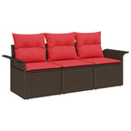 Sofa Set mit Kissen 3 pcs Braun und Rot Poly-Rattan