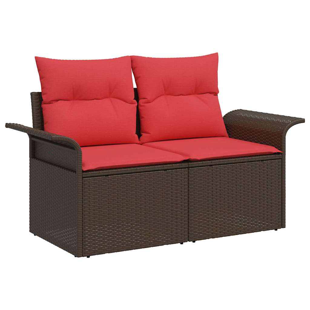 Sofa Set mit Kissen 3 pcs Braun und Rot Poly-Rattan