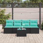 Sofa Set mit Kissen 5 pcs Schwarz Poly-Rattan