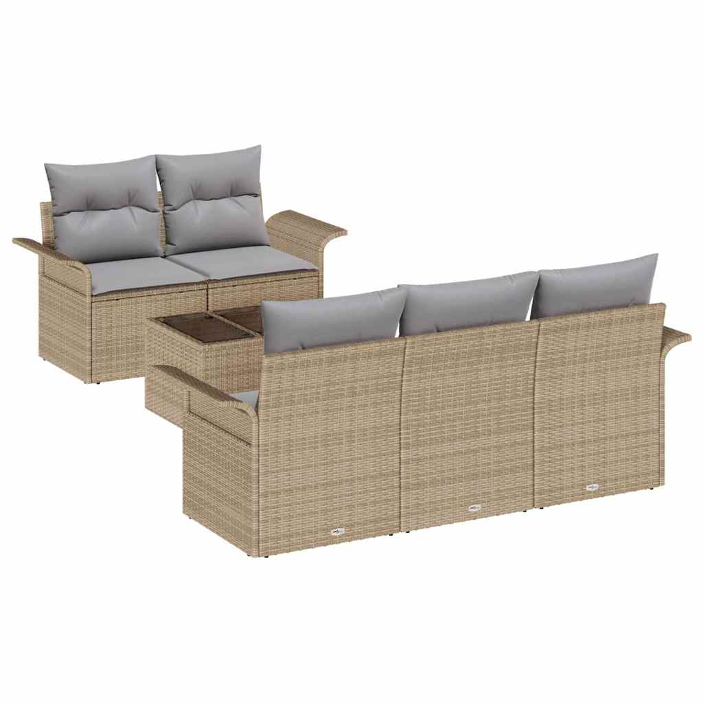Sofa Set mit Kissen 6 pcs Beige Poly-Rattan