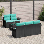 Gartensofa-set mit Kissen 6 pcs Schwarz Poly-Rattan