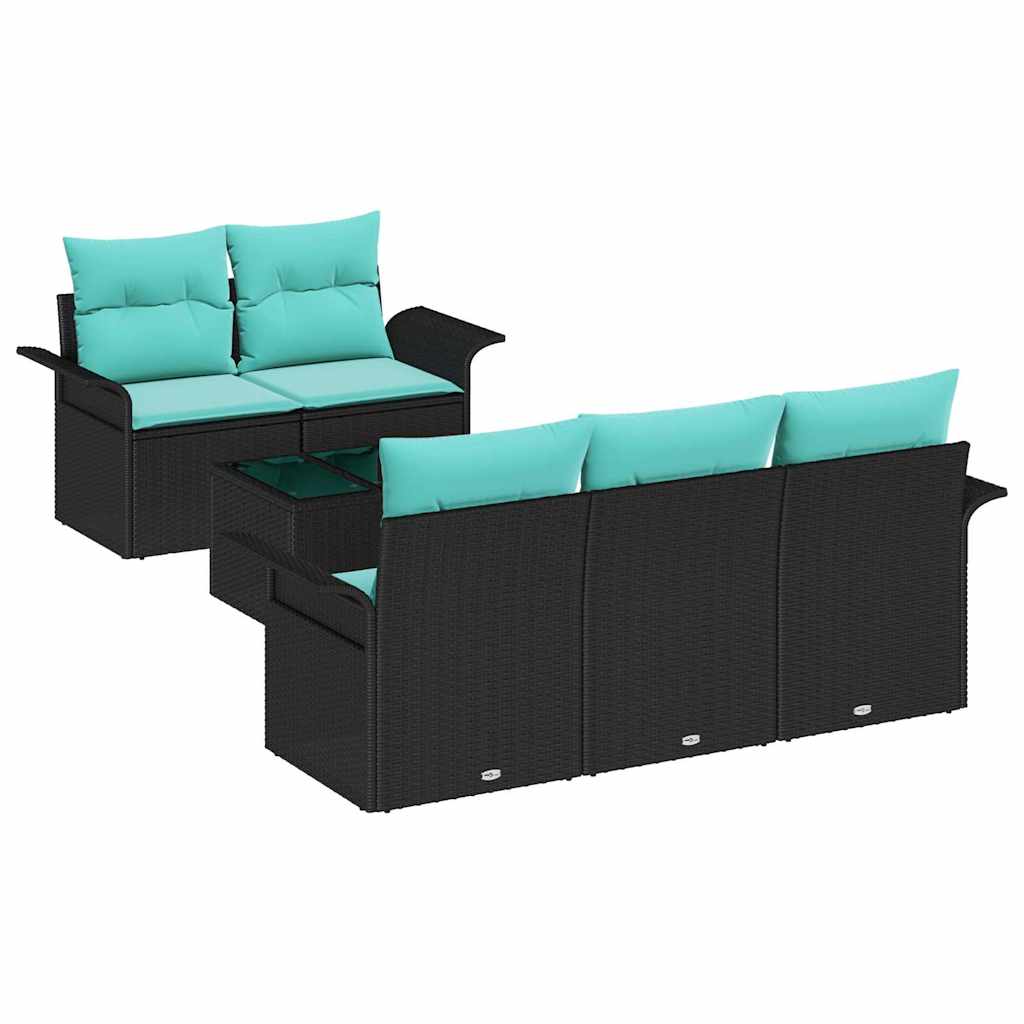 Gartensofa-set mit Kissen 6 pcs Schwarz Poly-Rattan
