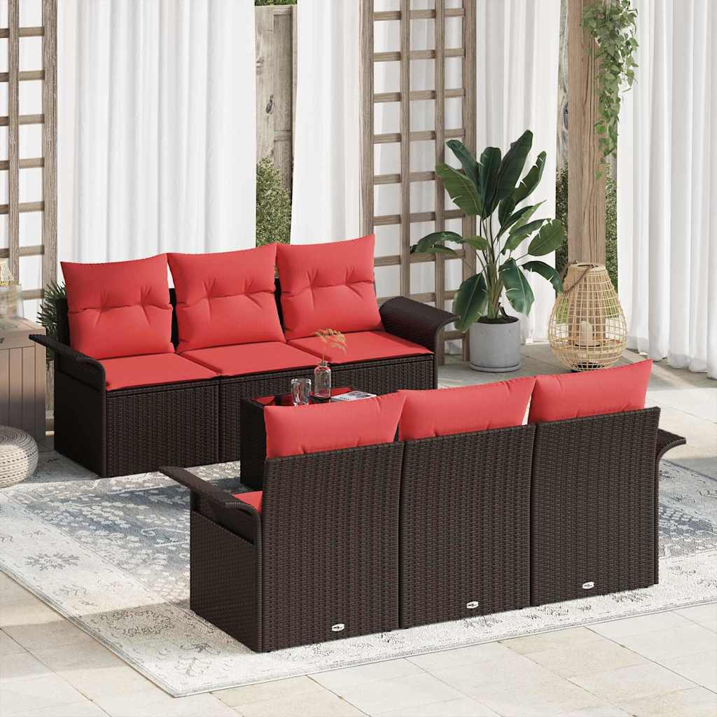 Gartensofa-set mit Kissen 7 pcs Braun Poly-Rattan