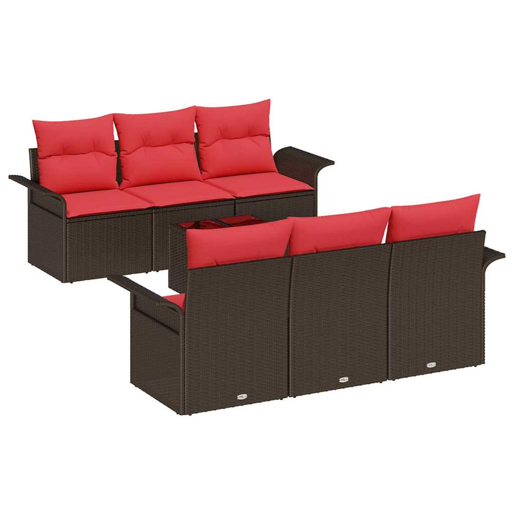 Gartensofa-set mit Kissen 7 pcs Braun Poly-Rattan