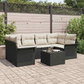 Gartensofa-set mit Kissen 7 pcs Schwarz Poly-Rattan