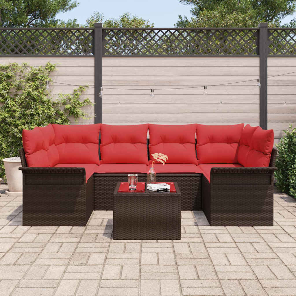 Gartensofa-set mit Kissen 7 pcs Braun Poly-Rattan