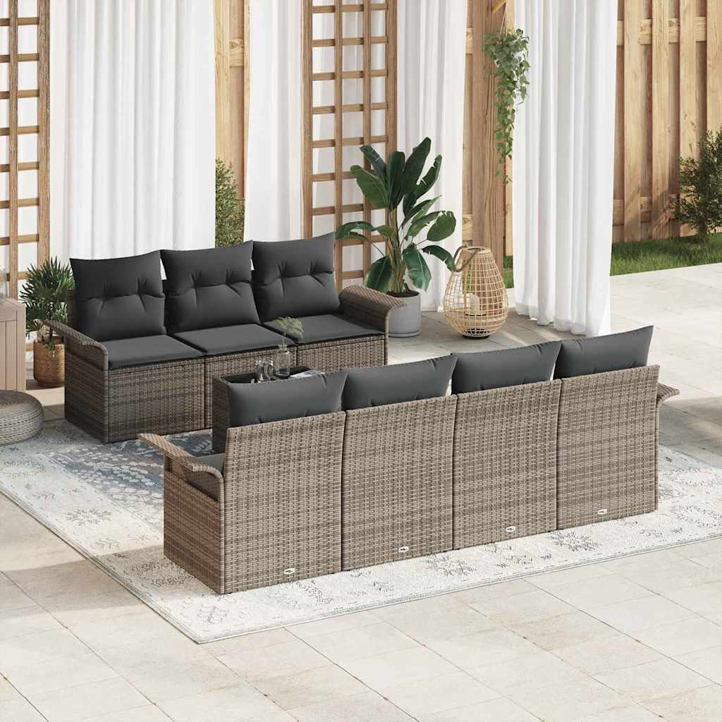 Gartensofa-set mit Kissen 8 pcs Grau Poly-Rattan