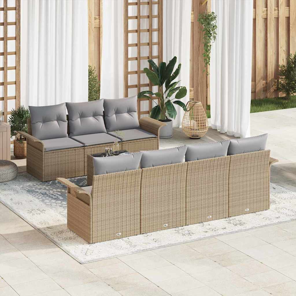 Gartensofa-set mit Kissen 8 pcs Beige Poly-Rattan