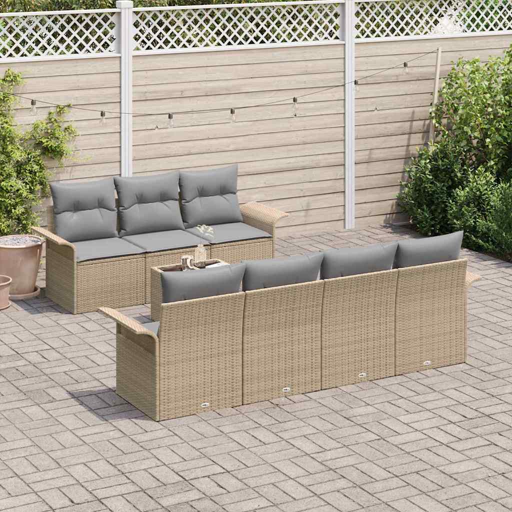 Gartensofa-set mit Kissen 8 pcs Beige Poly-Rattan