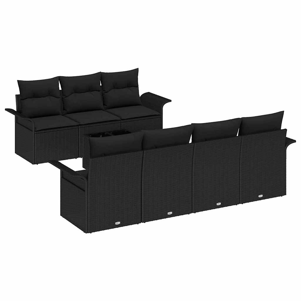 Gartensofa-set mit Kissen 8 pcs Schwarz Poly-Rattan