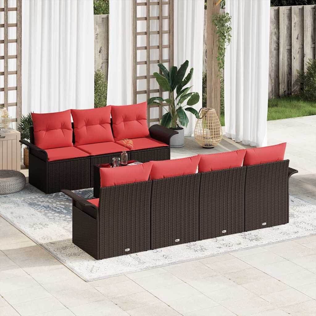 Gartensofa-set mit Kissen 8 pcs Braun Poly-Rattan