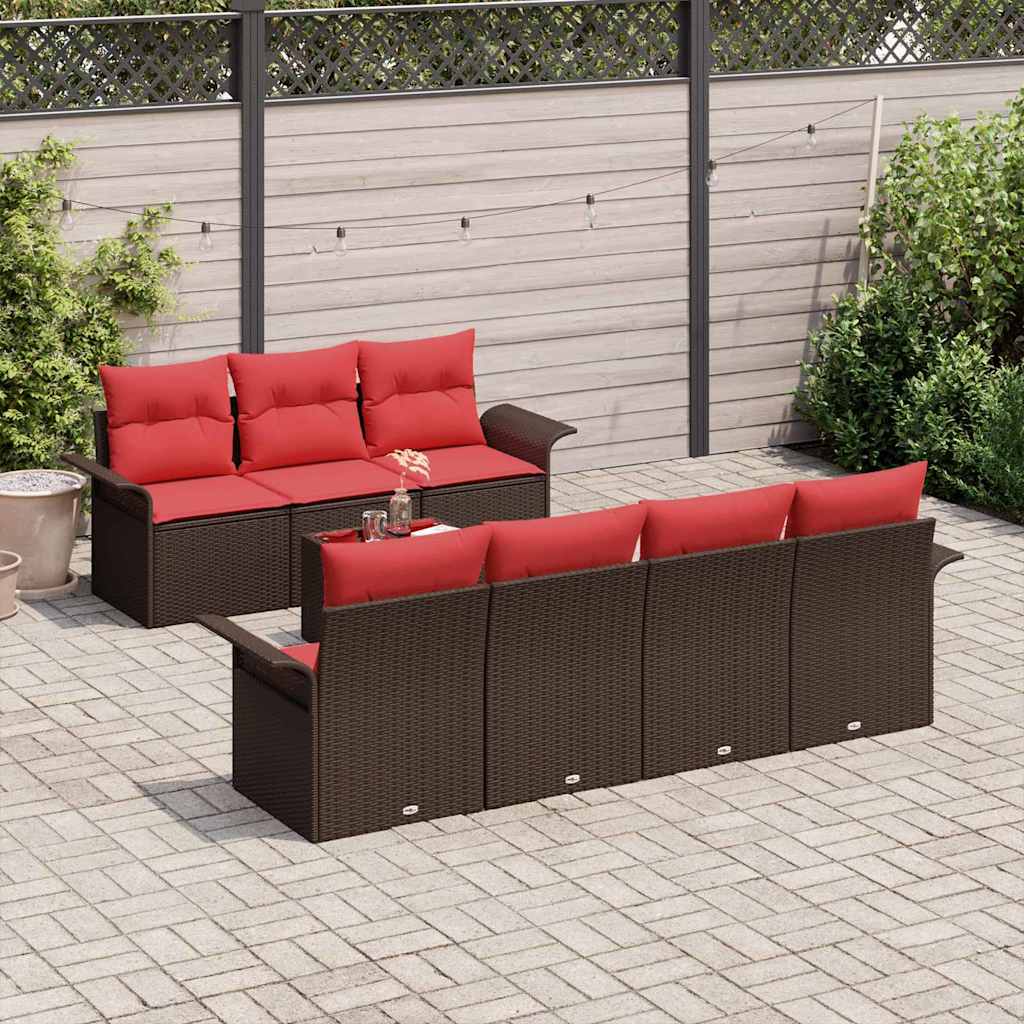 Gartensofa-set mit Kissen 8 pcs Braun Poly-Rattan