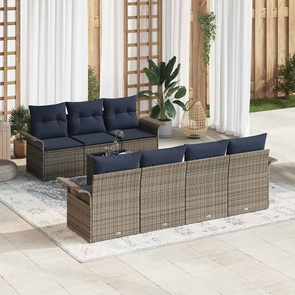 Gartensofa-set mit Kissen 8 pcs Grau Poly-Rattan