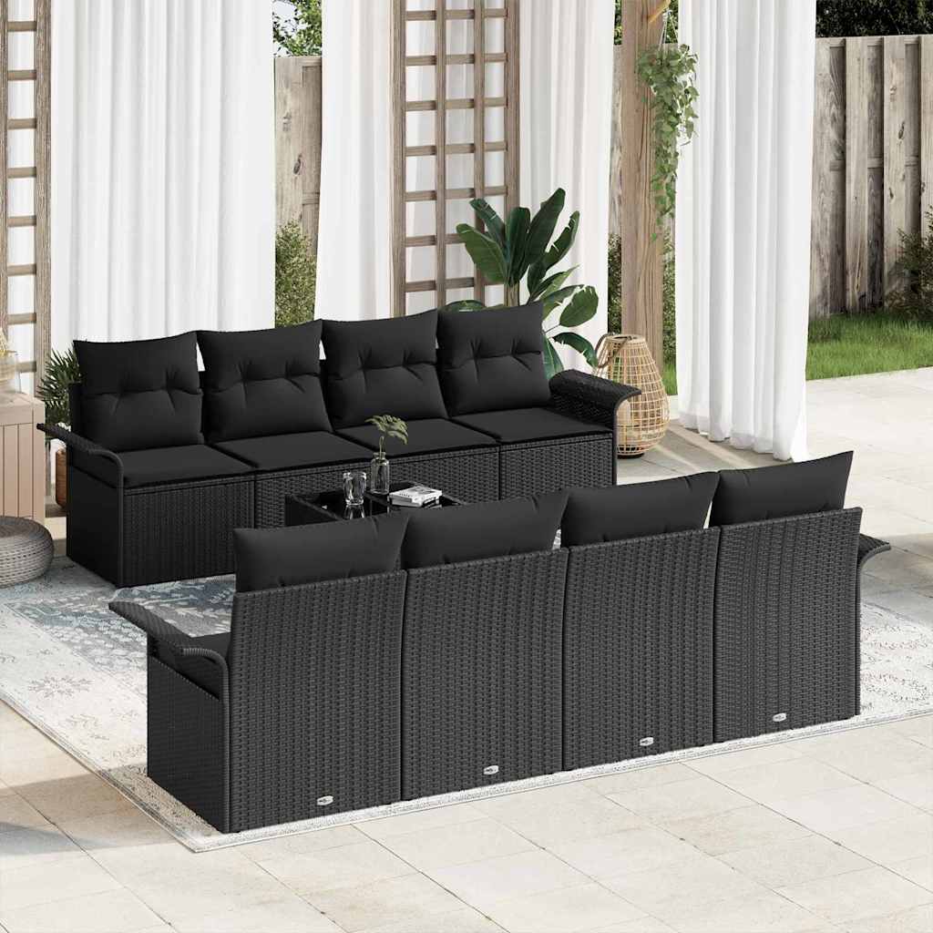 Gartensofa-set mit Kissen 9 pcs Schwarz Poly-Rattan