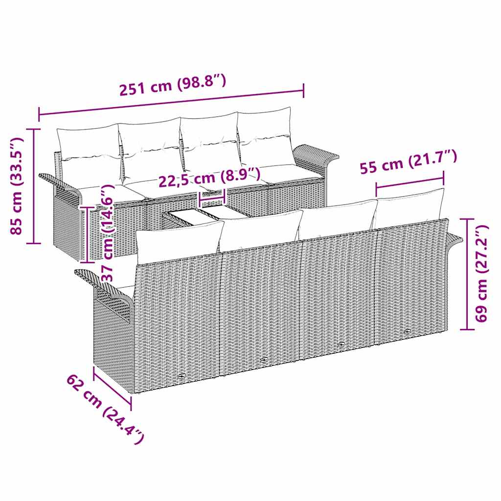Gartensofa-set mit Kissen 9 pcs Schwarz Poly-Rattan