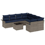 Gartensofa-set mit Kissen 9 pcs Grau und Marineblau Poly-Rattan