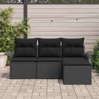 Sofa Set mit Kissen 4 pcs Schwarz Poly-Rattan