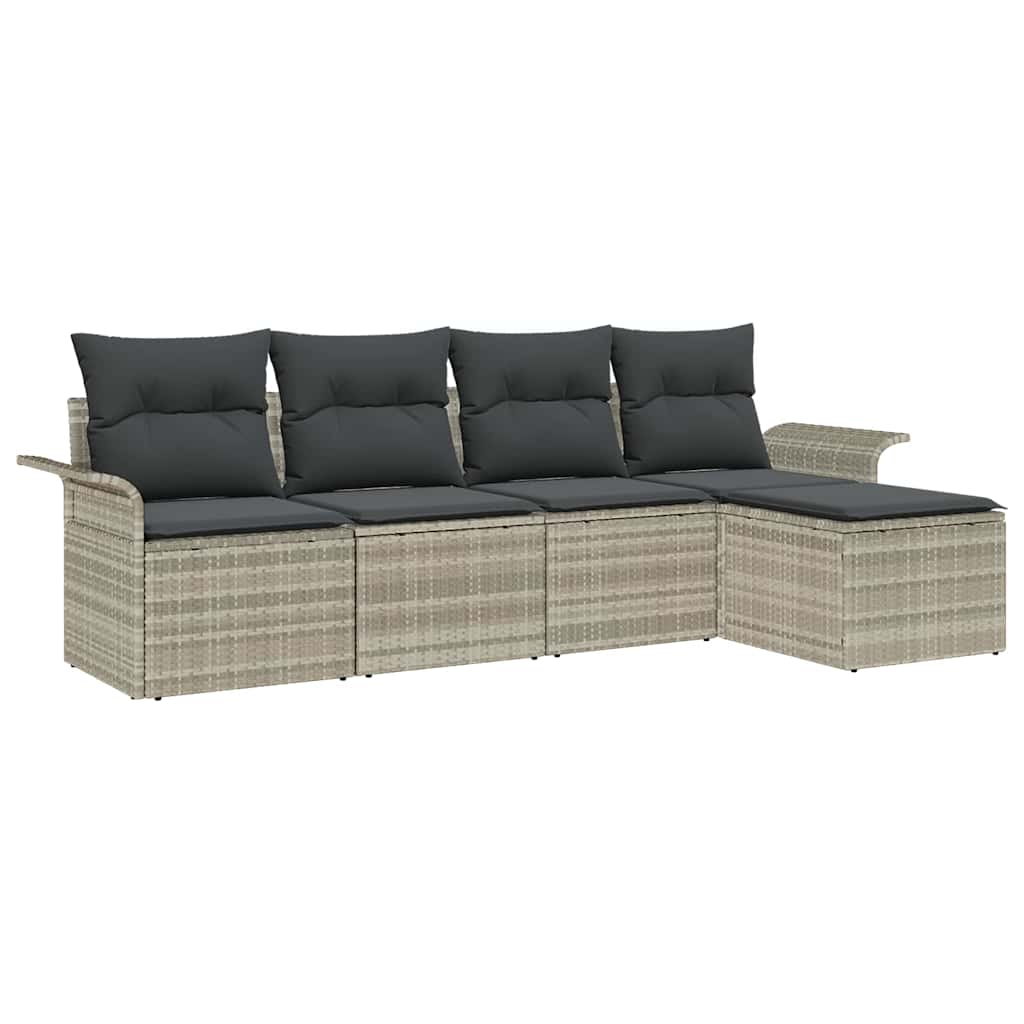 Outdoor-Sofa mit Kissen 5 pcs Hellgrau Poly-Rattan