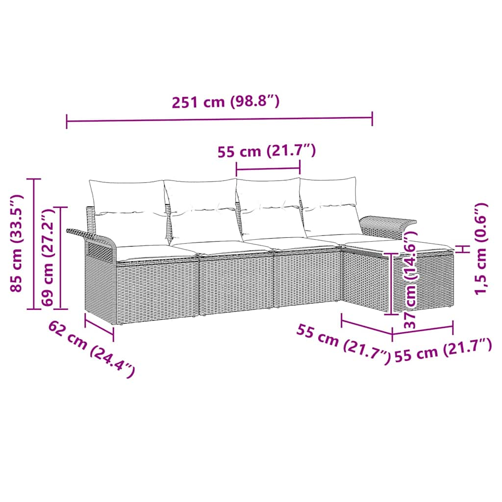 Outdoor-Sofa mit Kissen 5 pcs Hellgrau Poly-Rattan