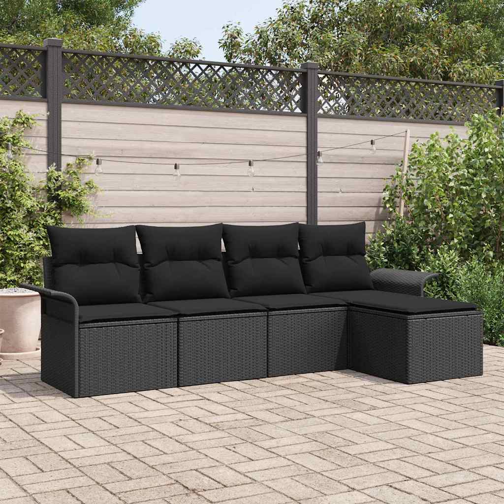 Outdoor-Sofa mit Kissen 5 pcs Schwarz Poly-Rattan