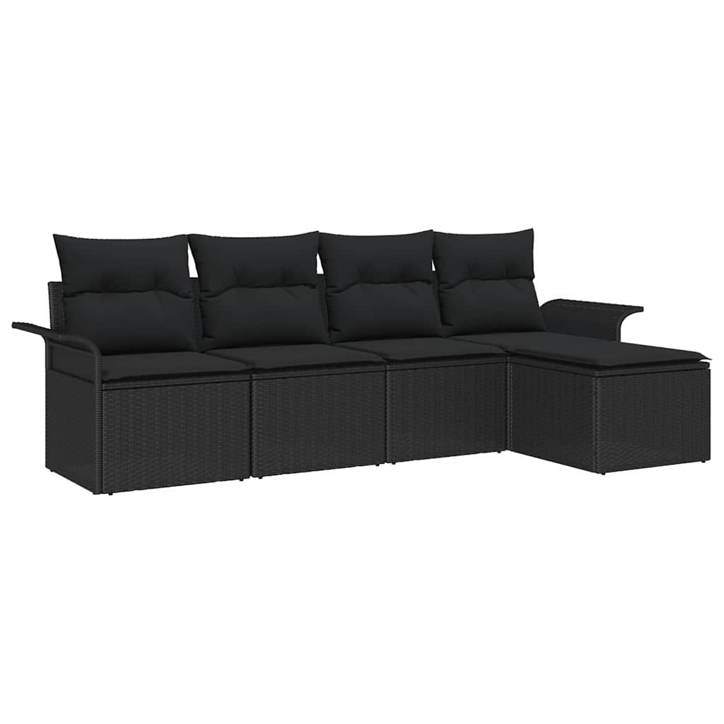 Outdoor-Sofa mit Kissen 5 pcs Schwarz Poly-Rattan