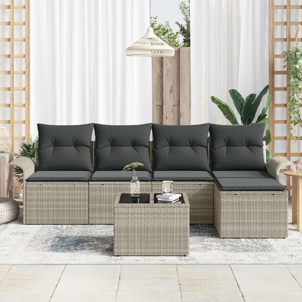 Outdoor-Sofa mit Kissen 6 pcs Hellgrau Poly-Rattan