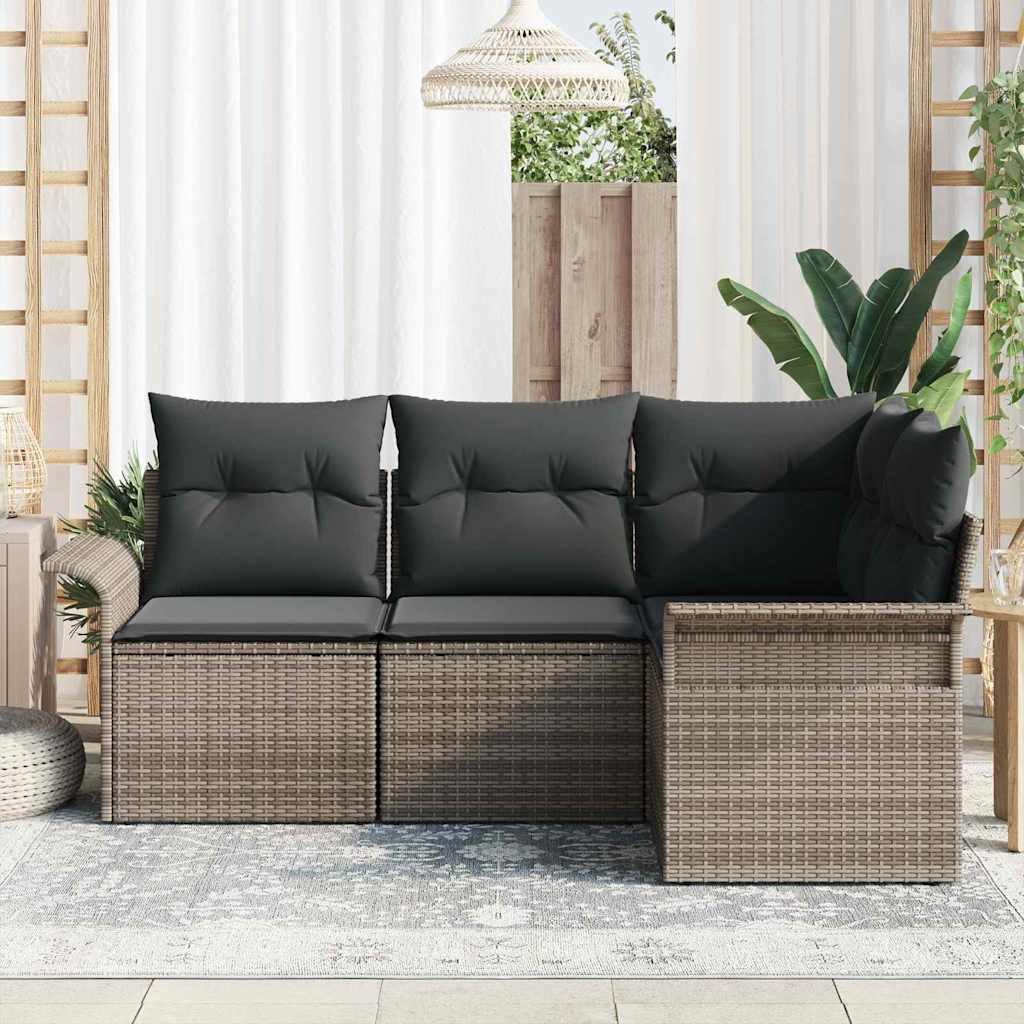 Gartensofa-set mit Kissen 4 pcs Grau Poly-Rattan