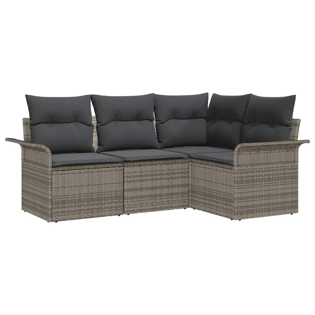 Gartensofa-set mit Kissen 4 pcs Grau Poly-Rattan